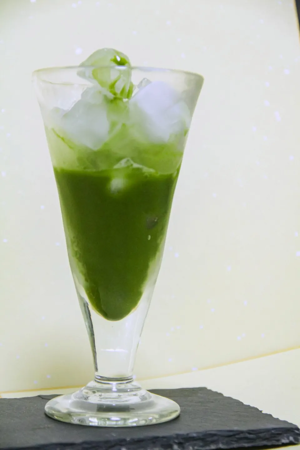 Iced matcha in a tall glass